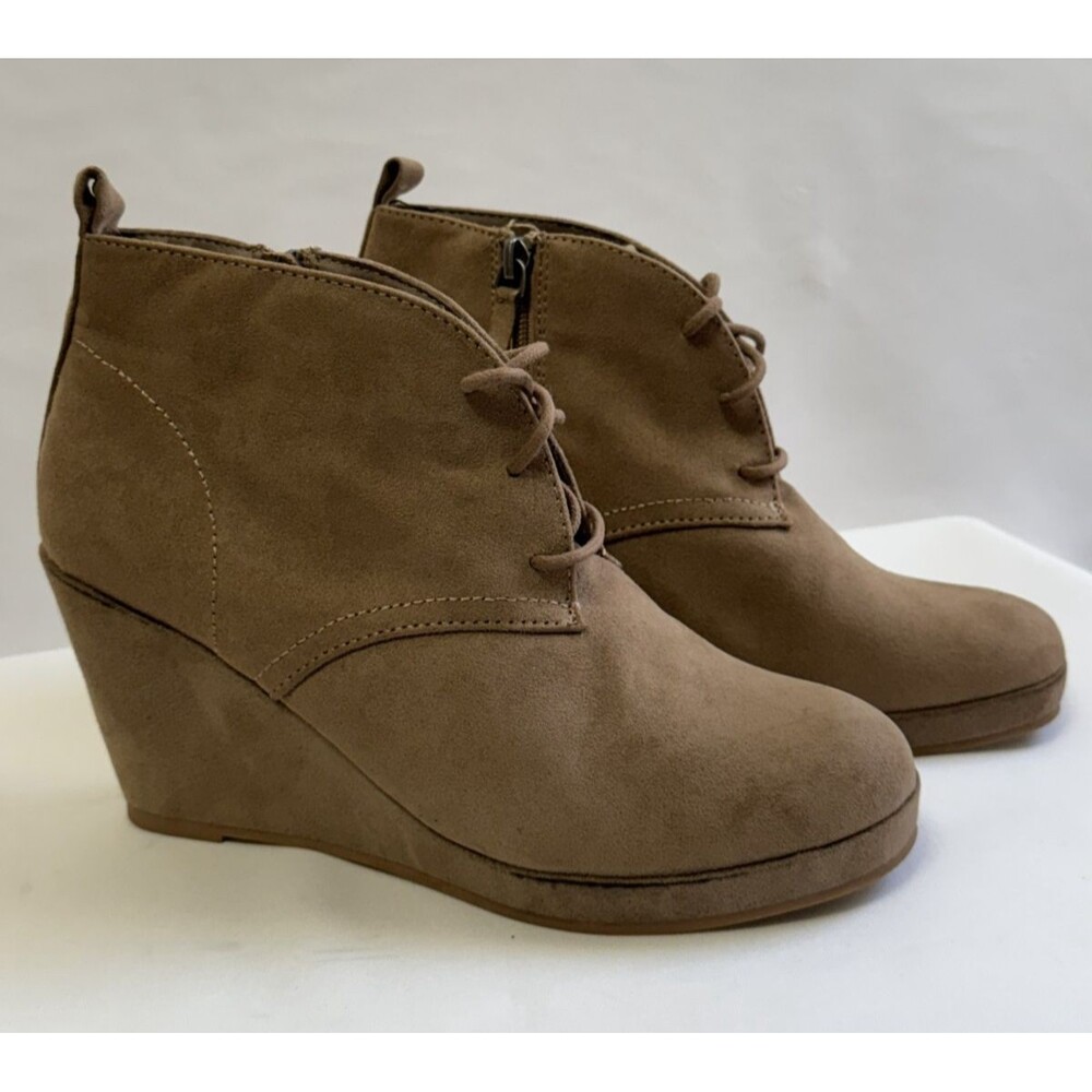 Dolce Vita DV Brown Suede Wedge Ankle Boots Lace Up Side Zip Women 7.5 - Picture 4 of 13